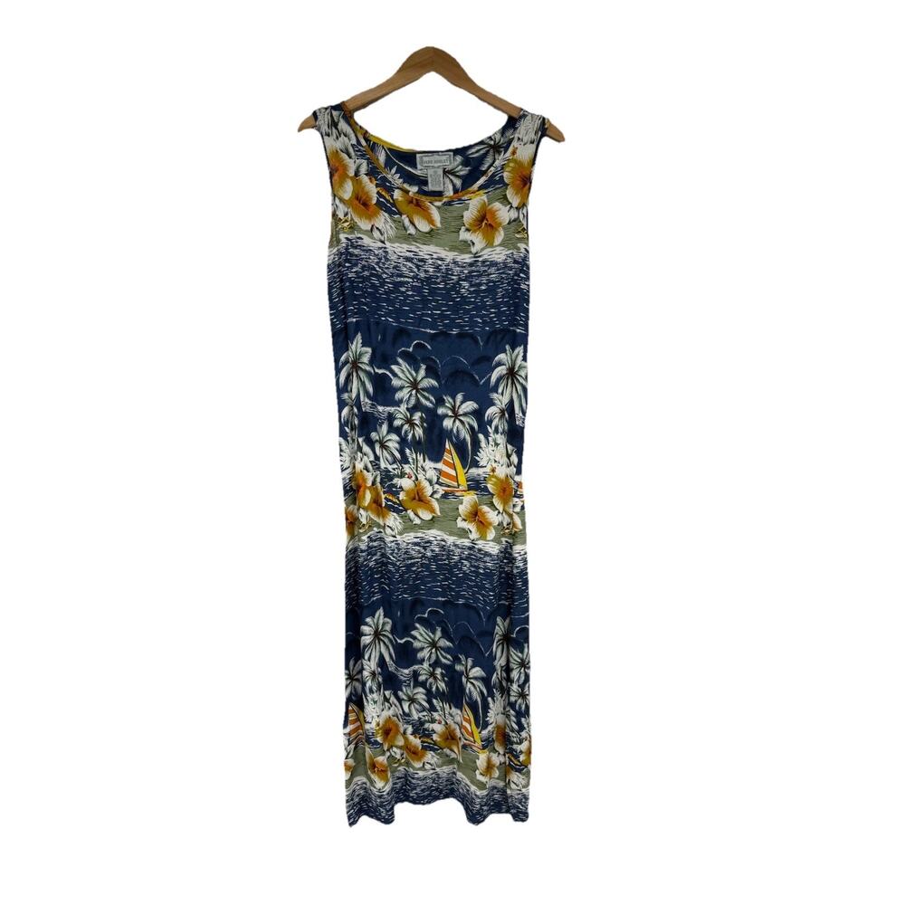 Vintage Jane Ashley‎ Hawaiian Print Maxi Midi Dress Beach Coastal Womens Small